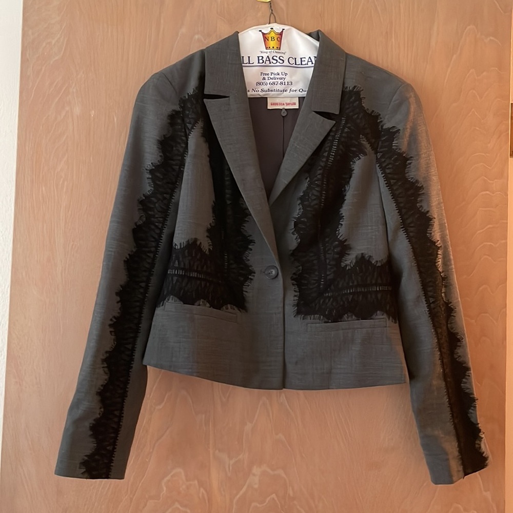 Rebecca Taylor Gray W/ Black Lace Detail Blazer 4